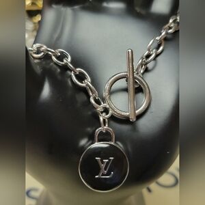 Black/stainless Silver LV, Toggle Bracelet, Custom Made To Size